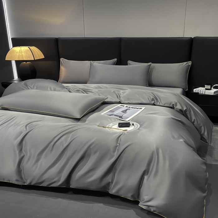 91家纺网 家纺一手货源 找家纺 悦然毛巾被 2025新款全棉纯棉素色双拼四件套 高级灰