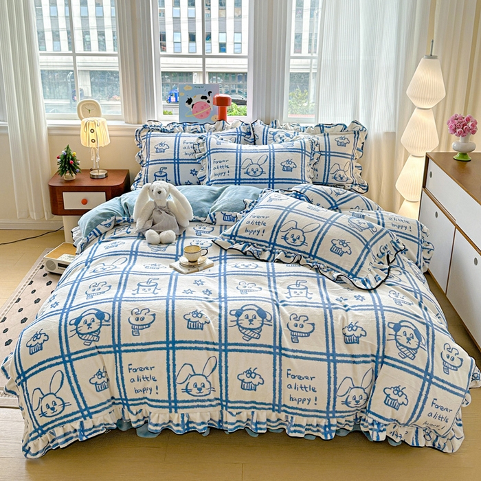 91家纺网 家纺一手货源 找家纺 （总）简一 2025新款牛奶绒花边床盖四件套