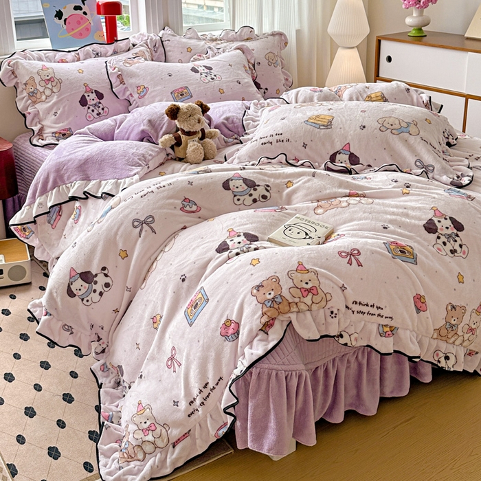 91家纺网 家纺一手货源 找家纺 （总）简一 2025新款牛奶绒花边床盖四件套