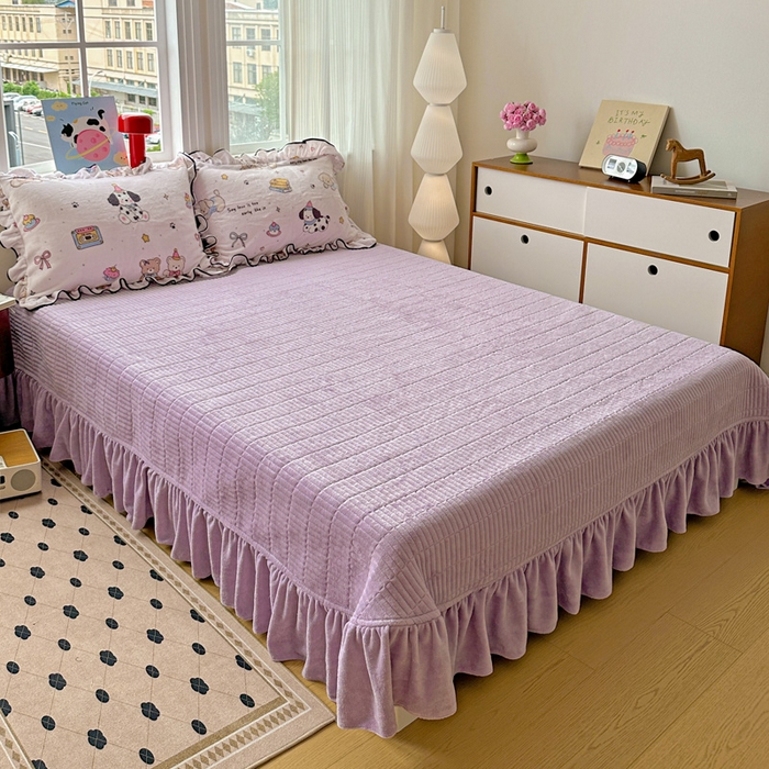 91家纺网 家纺一手货源 找家纺 （总）简一 2025新款牛奶绒花边床盖四件套