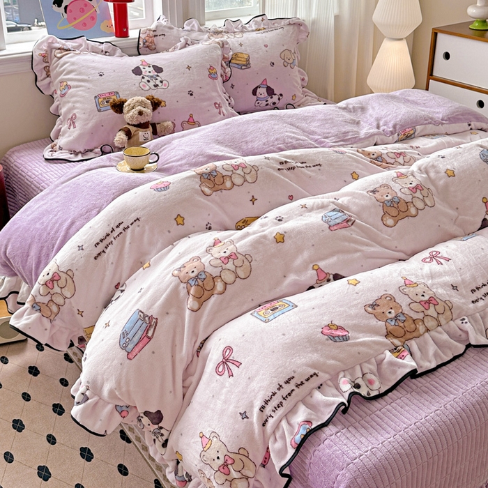 91家纺网 家纺一手货源 找家纺 （总）简一 2025新款牛奶绒花边床盖四件套