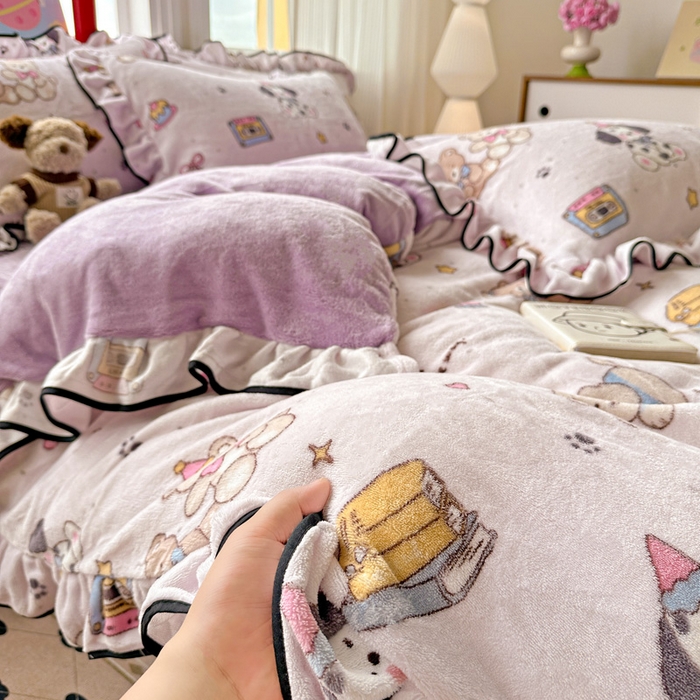 91家纺网 家纺一手货源 找家纺 （总）简一 2025新款牛奶绒花边床盖四件套