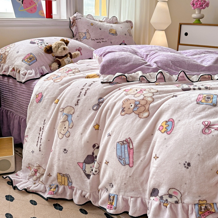 91家纺网 家纺一手货源 找家纺 （总）简一 2025新款牛奶绒花边床盖四件套