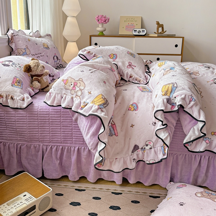 91家纺网 家纺一手货源 找家纺 （总）简一 2025新款牛奶绒花边床盖四件套