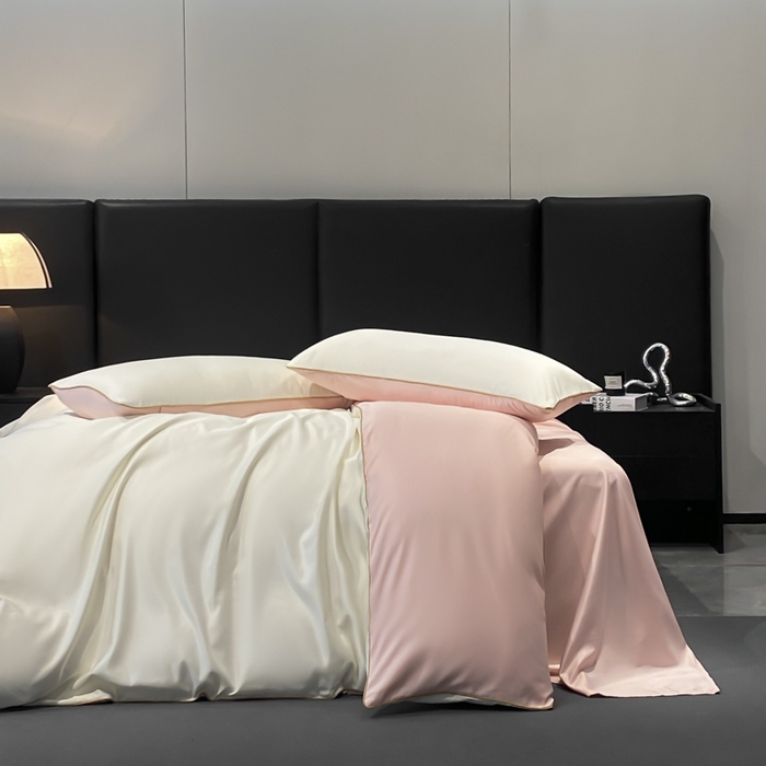 91家纺网 家纺一手货源 找家纺 悦然毛巾被 2025新款全棉纯棉素色双拼四件套 奶昔+蜜桃粉