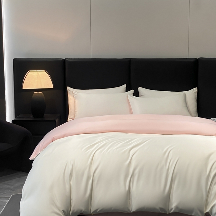 91家纺网 家纺一手货源 找家纺 悦然毛巾被 2025新款全棉纯棉素色双拼四件套 奶昔+蜜桃粉