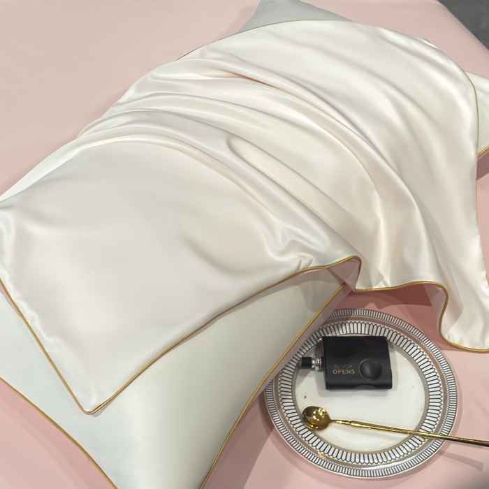 91家纺网 家纺一手货源 找家纺 悦然毛巾被 2025新款全棉纯棉素色双拼四件套 奶昔+蜜桃粉