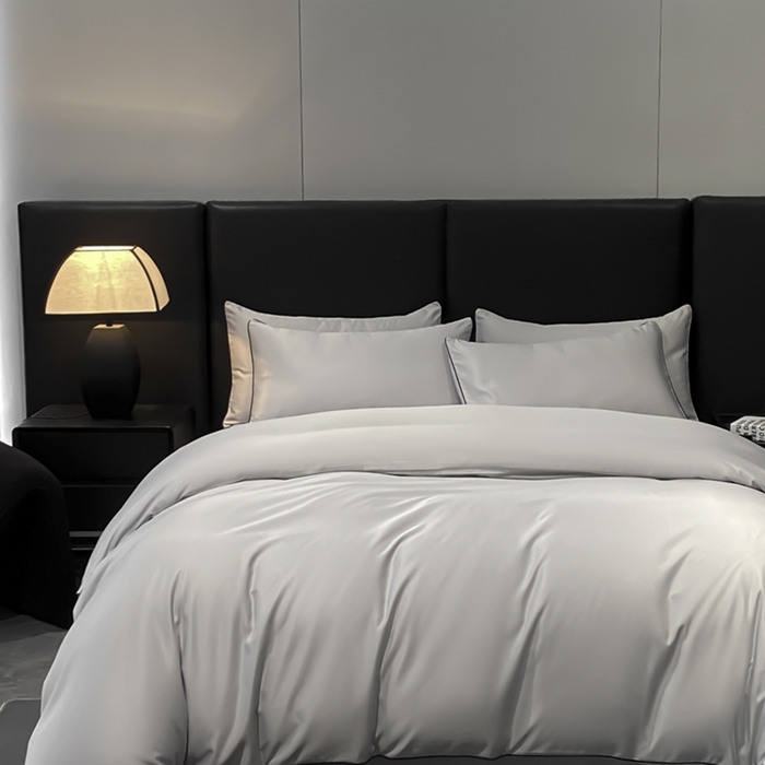 91家纺网 家纺一手货源 找家纺 悦然毛巾被 2025新款全棉纯棉素色双拼四件套 浅灰