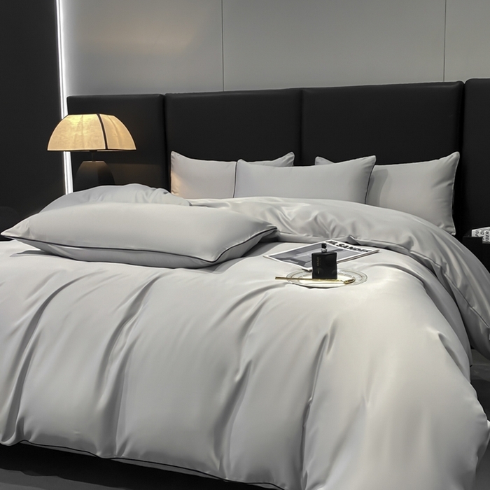 91家纺网 家纺一手货源 找家纺 悦然毛巾被 2025新款全棉纯棉素色双拼四件套 浅灰