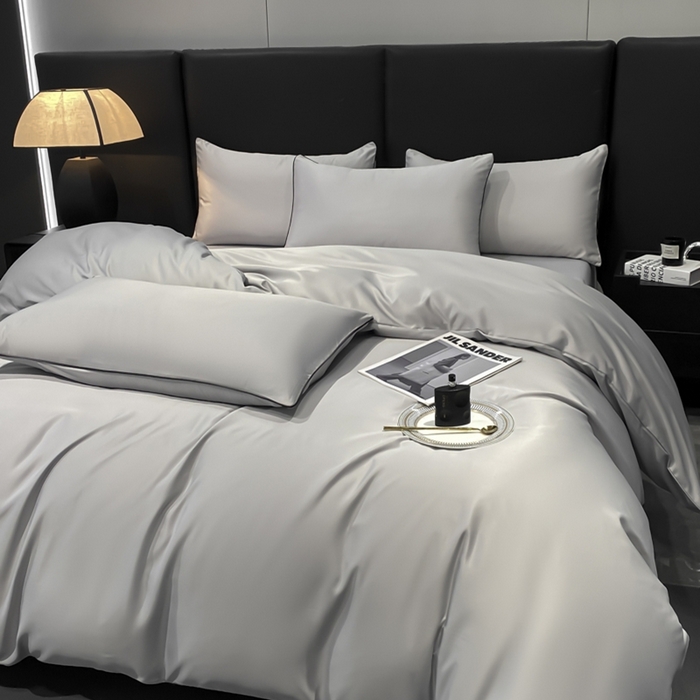 91家纺网 家纺一手货源 找家纺 悦然毛巾被 2025新款全棉纯棉素色双拼四件套 浅灰