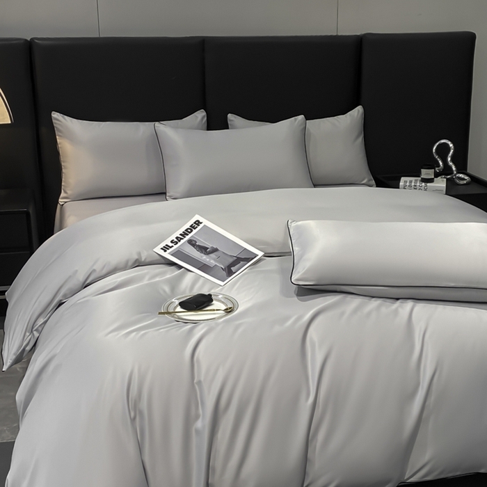 91家纺网 家纺一手货源 找家纺 悦然毛巾被 2025新款全棉纯棉素色双拼四件套 浅灰