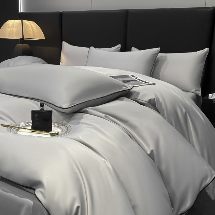 91家纺网 家纺一手货源 找家纺 悦然毛巾被 2025新款全棉纯棉素色双拼四件套 浅灰