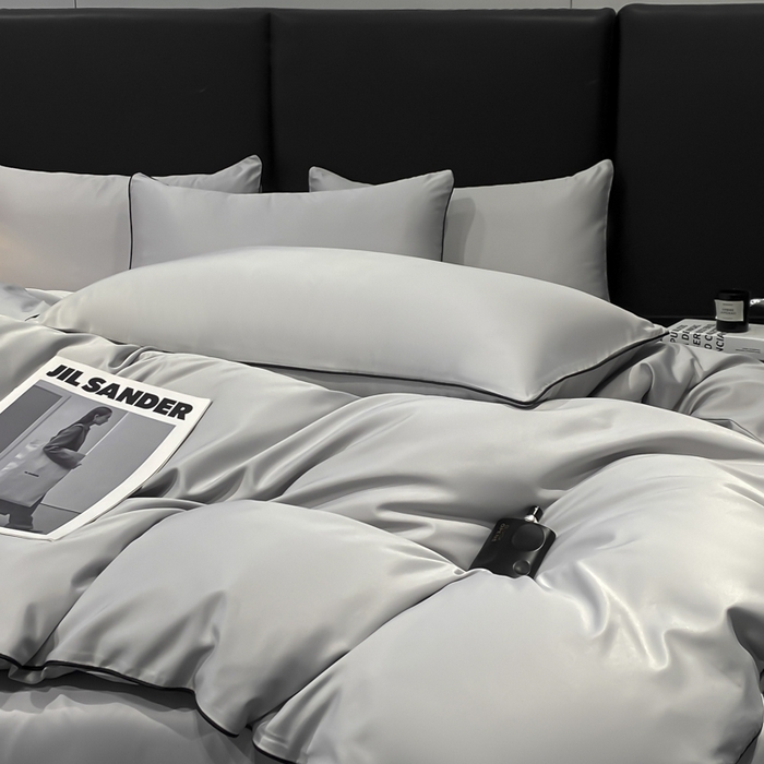 91家纺网 家纺一手货源 找家纺 悦然毛巾被 2025新款全棉纯棉素色双拼四件套 浅灰