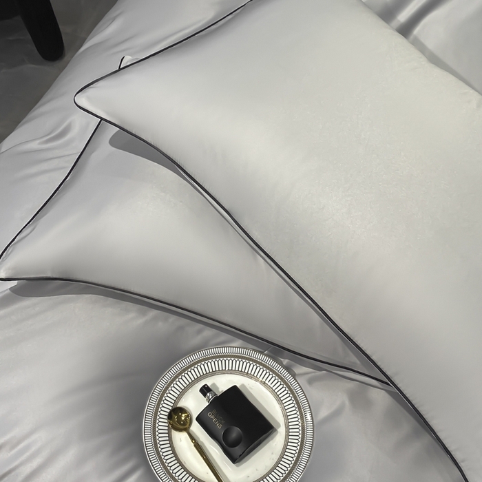 91家纺网 家纺一手货源 找家纺 悦然毛巾被 2025新款全棉纯棉素色双拼四件套 浅灰