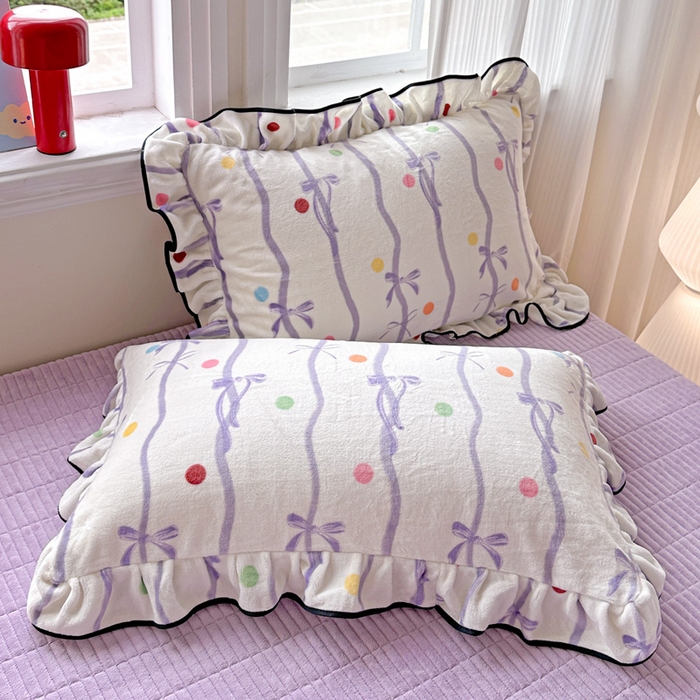 91家纺网 家纺一手货源 找家纺 简一 2025新款牛奶绒花边床盖四件套 梦幻蝴蝶结