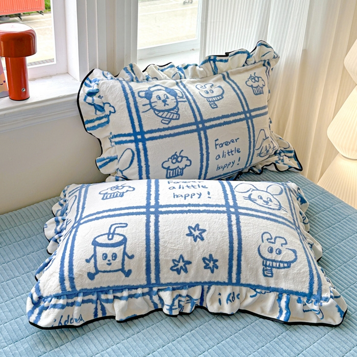 91家纺网 家纺一手货源 找家纺 简一 2025新款牛奶绒花边床盖四件套 派队乐园