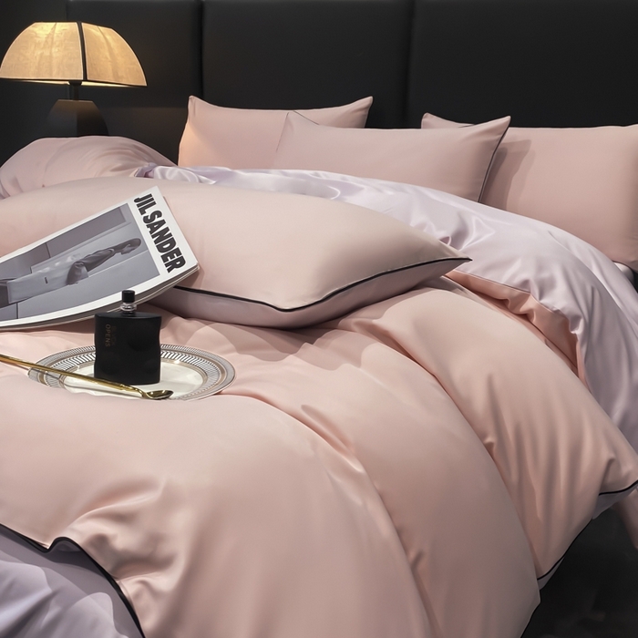 91家纺网 家纺一手货源 找家纺 悦然毛巾被 2025新款全棉纯棉素色双拼四件套 香叶粉+罗兰紫