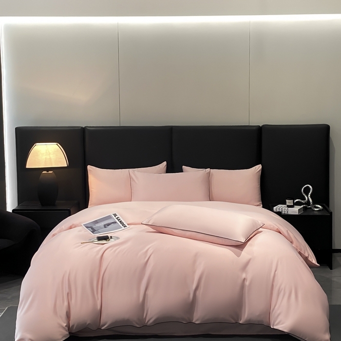 91家纺网 家纺一手货源 找家纺 悦然毛巾被 2025新款全棉纯棉素色双拼四件套 樱花粉