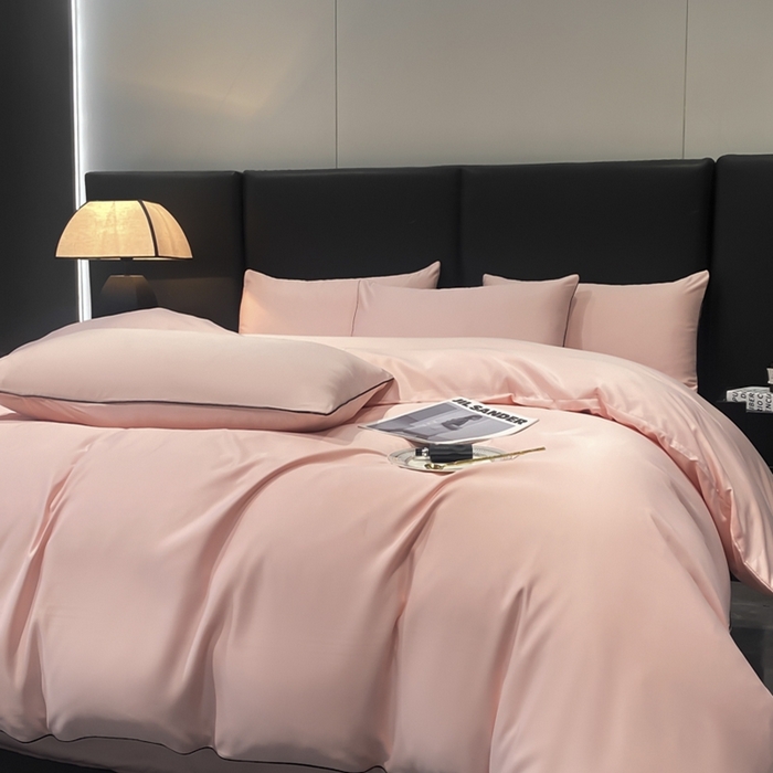 91家纺网 家纺一手货源 找家纺 悦然毛巾被 2025新款全棉纯棉素色双拼四件套 樱花粉