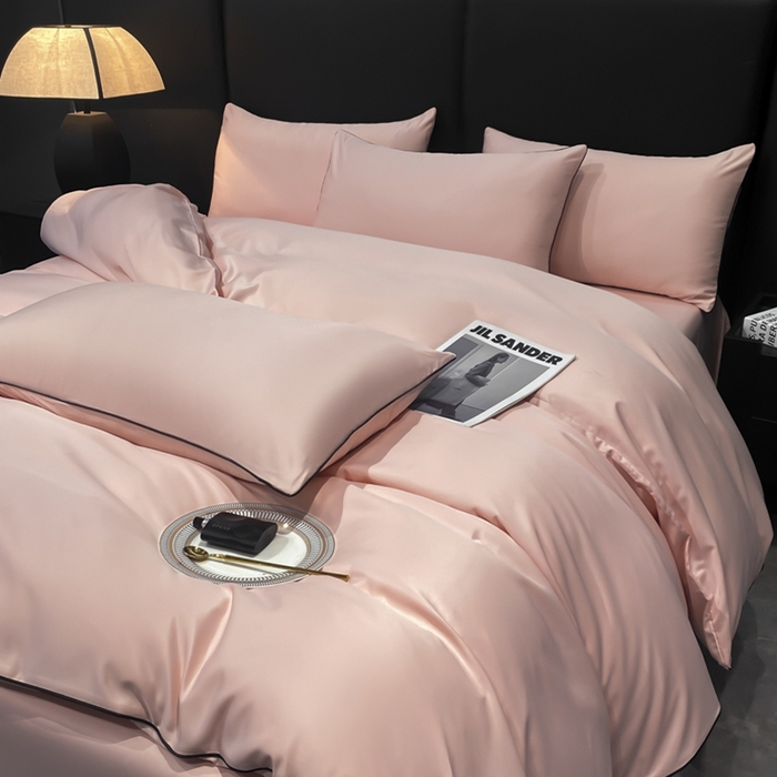 91家纺网 家纺一手货源 找家纺 悦然毛巾被 2025新款全棉纯棉素色双拼四件套 樱花粉