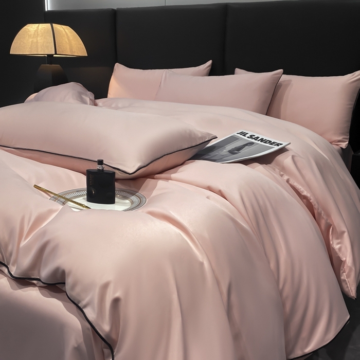 91家纺网 家纺一手货源 找家纺 悦然毛巾被 2025新款全棉纯棉素色双拼四件套 樱花粉