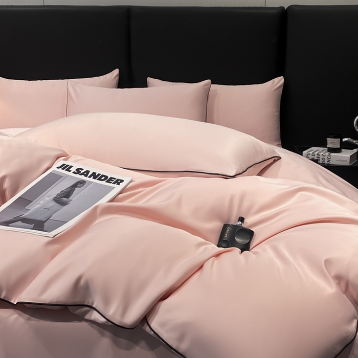 91家纺网 家纺一手货源 找家纺 悦然毛巾被 2025新款全棉纯棉素色双拼四件套 樱花粉