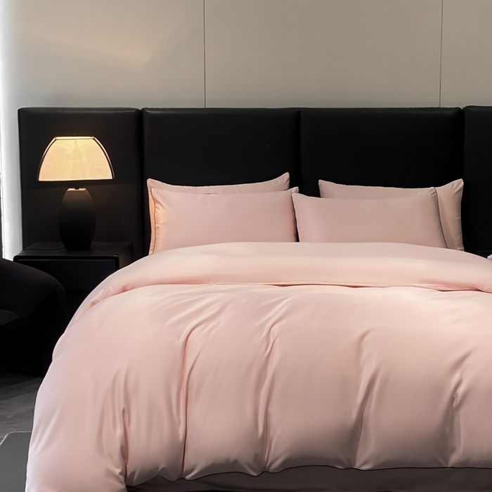 91家纺网 家纺一手货源 找家纺 悦然毛巾被 2025新款全棉纯棉素色双拼四件套 樱花粉