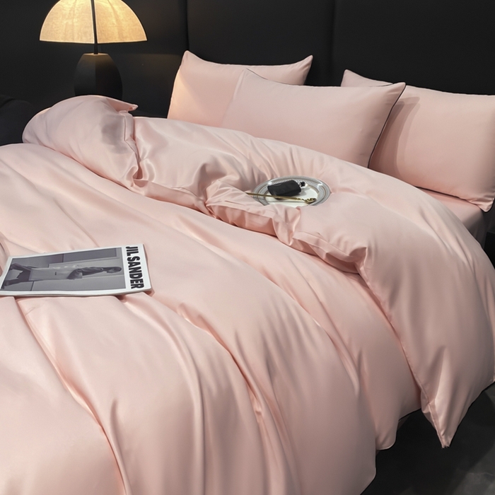 91家纺网 家纺一手货源 找家纺 悦然毛巾被 2025新款全棉纯棉素色双拼四件套 樱花粉