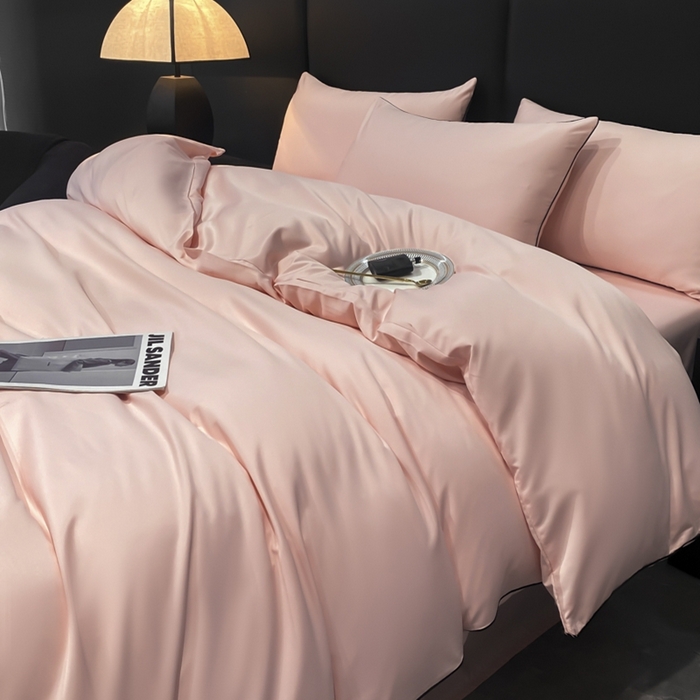 91家纺网 家纺一手货源 找家纺 悦然毛巾被 2025新款全棉纯棉素色双拼四件套 樱花粉