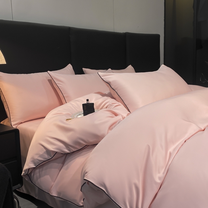 91家纺网 家纺一手货源 找家纺 悦然毛巾被 2025新款全棉纯棉素色双拼四件套 樱花粉