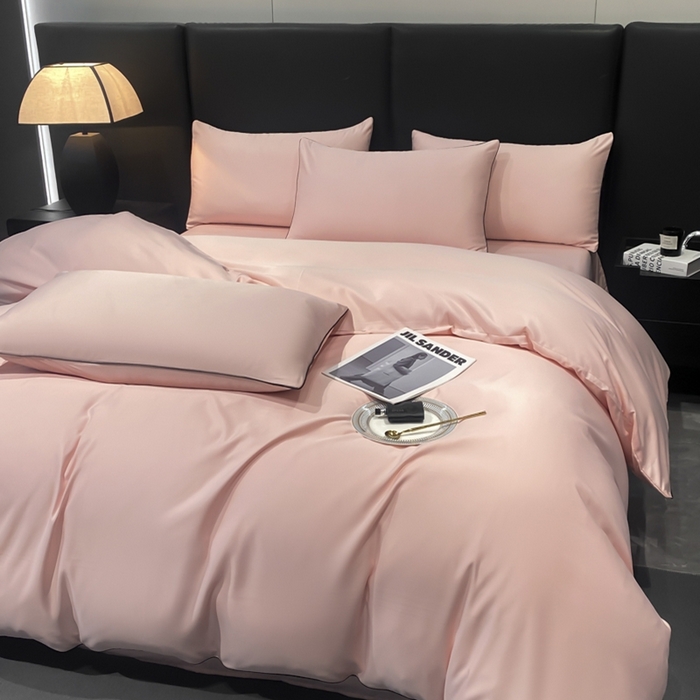 91家纺网 家纺一手货源 找家纺 悦然毛巾被 2025新款全棉纯棉素色双拼四件套 樱花粉