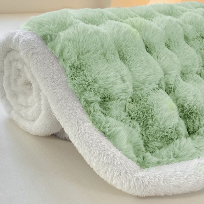 91家纺网 家纺一手货源 找家纺 麒东家纺 2025年新款兔毛绒泡泡绒夹棉床垫 绿色