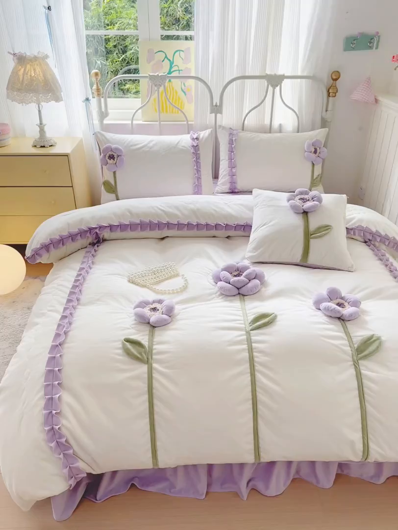 91家纺网 家纺一手货源 找家纺 （总）淑女公社家纺 2025秋冬新款韩国绒多功能被套床盖款四件套-向阳花