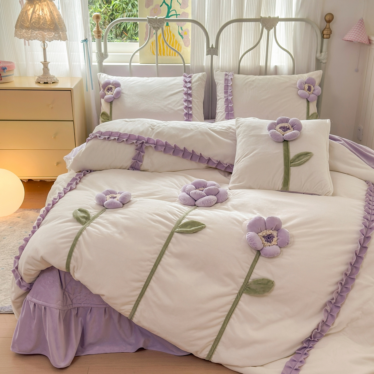 91家纺网 家纺一手货源 找家纺 （总）淑女公社家纺 2025秋冬新款韩国绒多功能被套床盖款四件套-向阳花