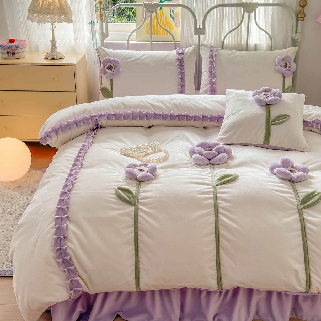 91家纺网 家纺一手货源 找家纺 （总）淑女公社家纺 2025秋冬新款韩国绒多功能被套床盖款四件套-向阳花