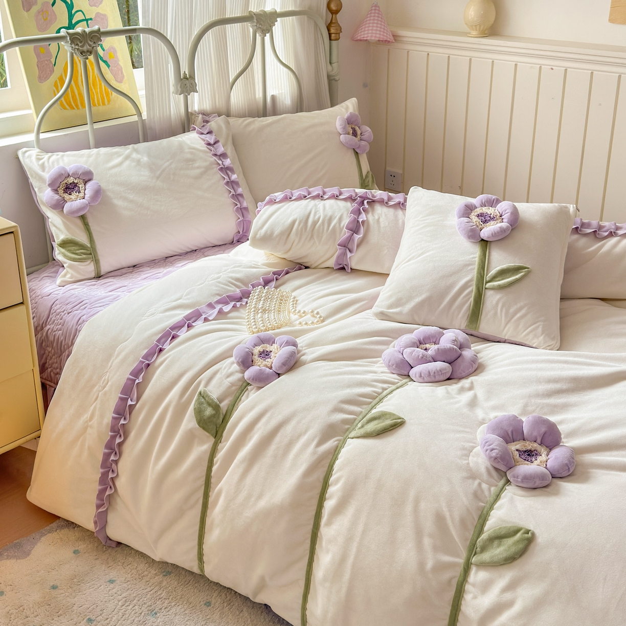 91家纺网 家纺一手货源 找家纺 （总）淑女公社家纺 2025秋冬新款韩国绒多功能被套床盖款四件套-向阳花