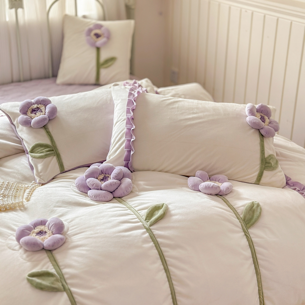 91家纺网 家纺一手货源 找家纺 淑女公社家纺 2025秋冬新款韩国绒多功能被套床盖款四件套-向阳花 向阳花 紫