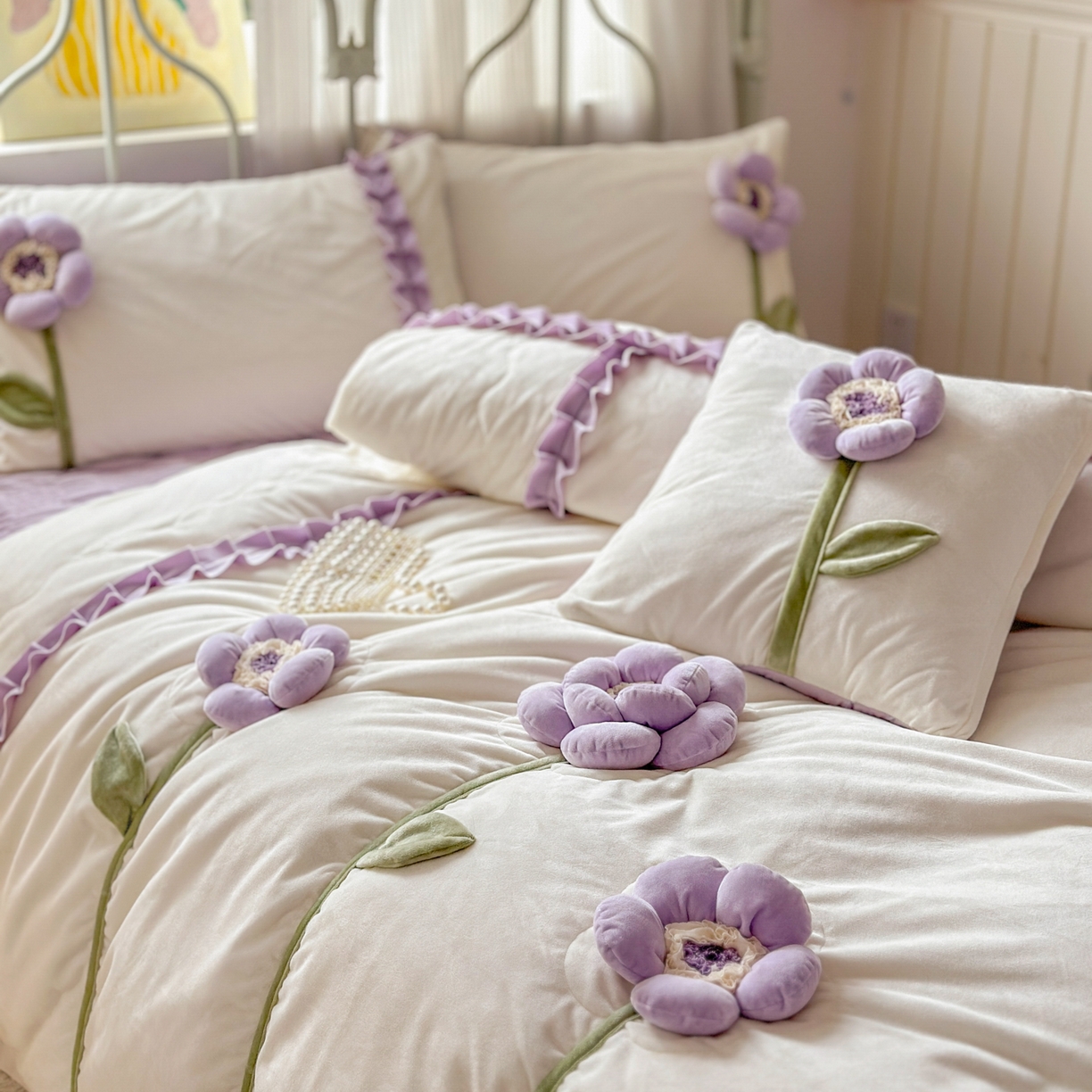 91家纺网 家纺一手货源 找家纺 淑女公社家纺 2025秋冬新款韩国绒多功能被套床盖款四件套-向阳花 向阳花 紫