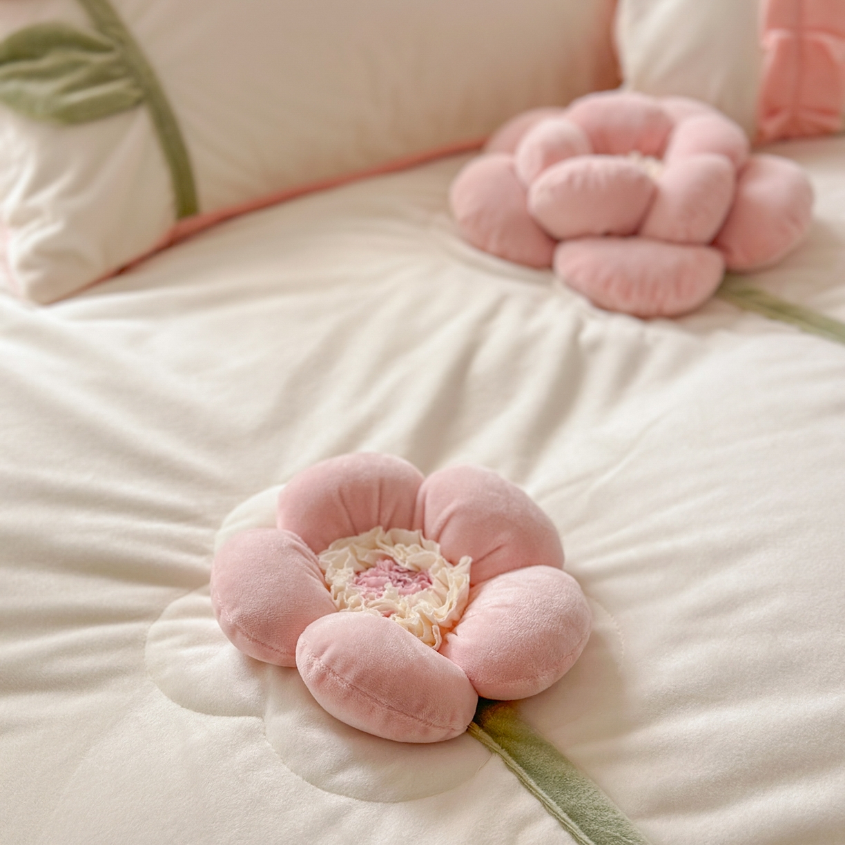 91家纺网 家纺一手货源 找家纺 淑女公社家纺 2025秋冬新款韩国绒多功能被套床盖款四件套-向阳花 向阳花 粉