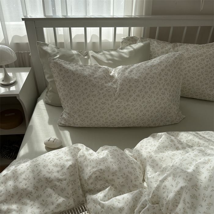 91家纺网 家纺一手货源 找家纺 尺素 2025新款纯棉卡通ins风四件套可爱少女风全棉被套纯色1.8床笠加大床单学生1.2三件套 清梦--冰沙绿