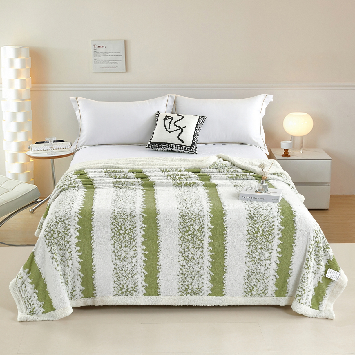 91家纺网 家纺一手货源 找家纺 巴木赫 2025新款渐变色阳离子双层羊羔绒毯子毛毯 渐变茶绿