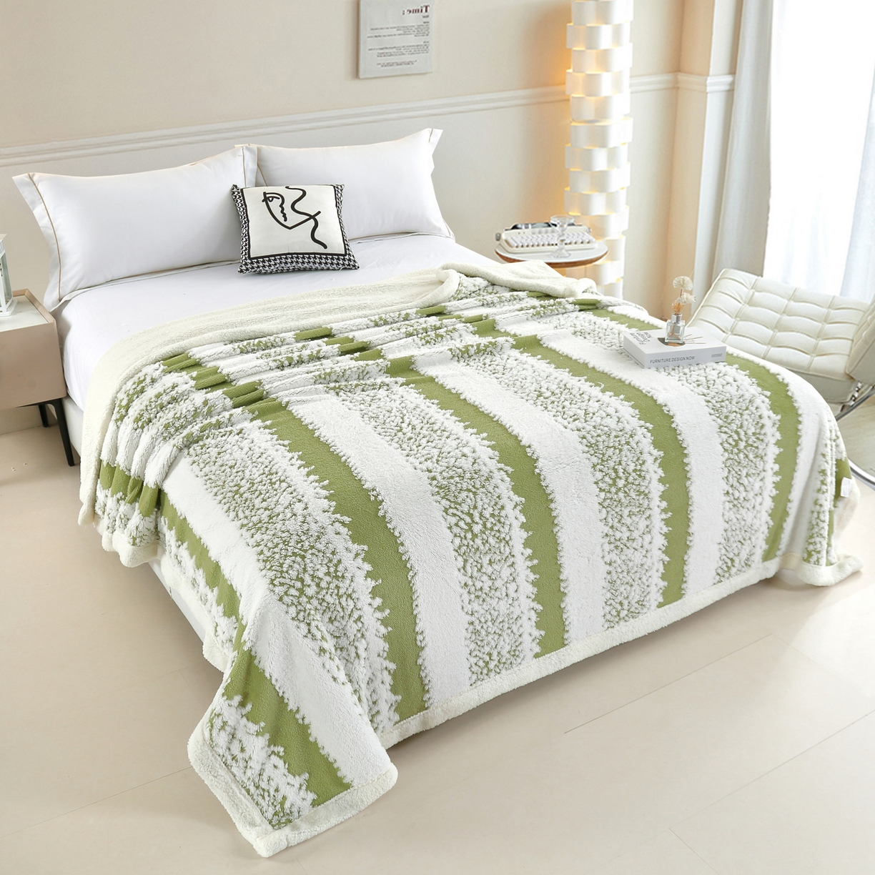 91家纺网 家纺一手货源 找家纺 巴木赫 2025新款渐变色阳离子双层羊羔绒毯子毛毯 渐变茶绿