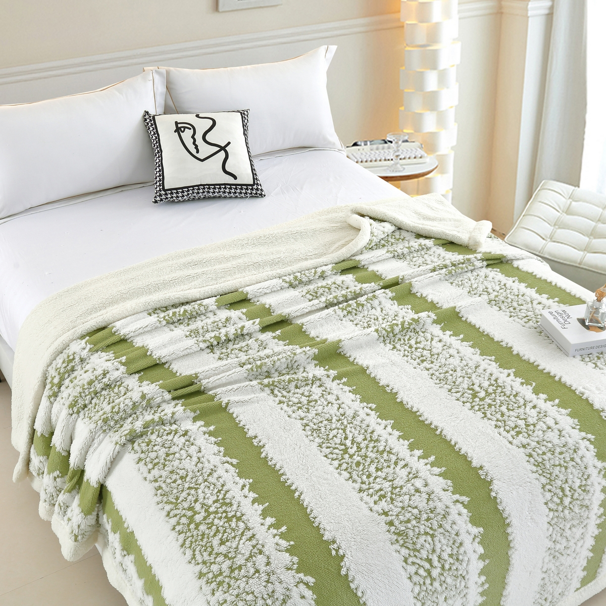 91家纺网 家纺一手货源 找家纺 巴木赫 2025新款渐变色阳离子双层羊羔绒毯子毛毯 渐变茶绿