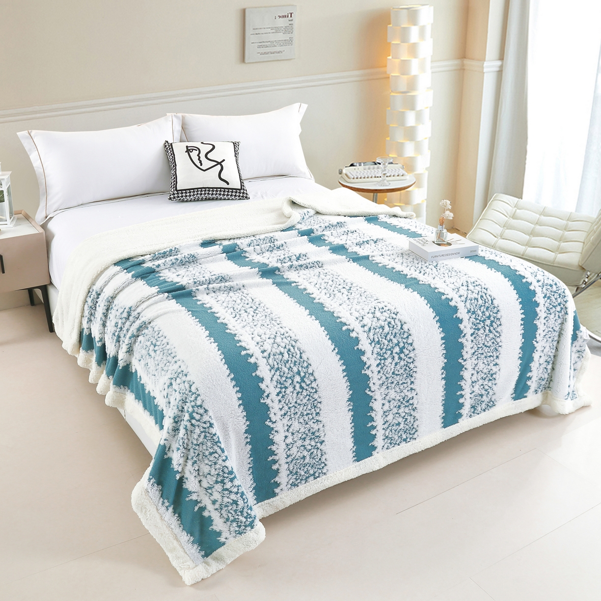 91家纺网 家纺一手货源 找家纺 巴木赫 2025新款渐变色阳离子双层羊羔绒毯子毛毯 渐变孔雀蓝