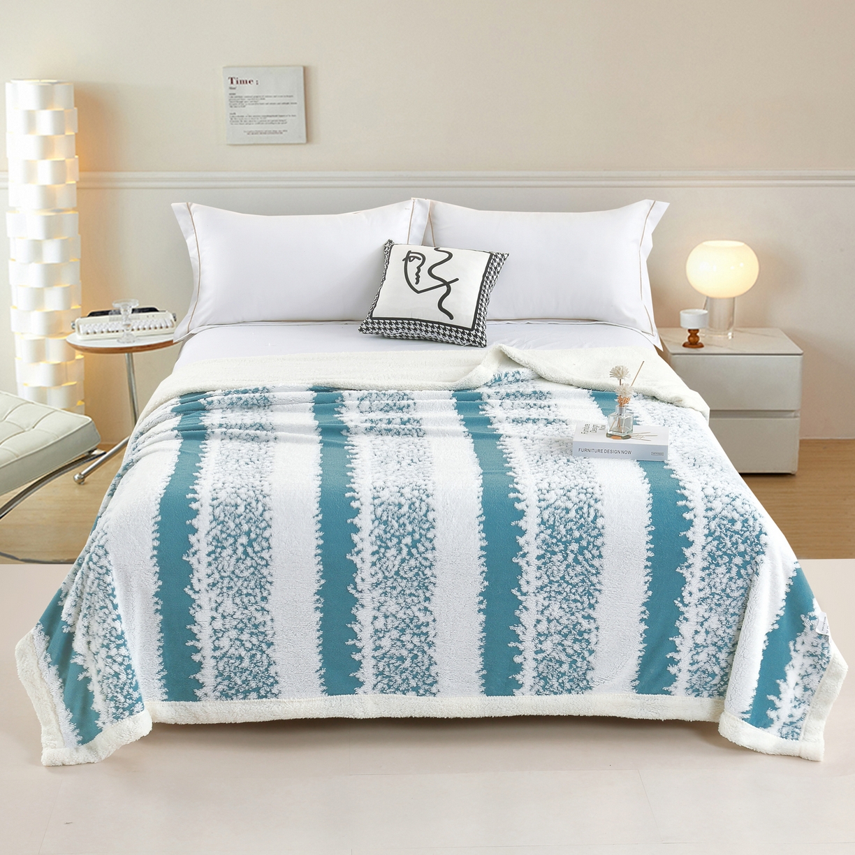 91家纺网 家纺一手货源 找家纺 巴木赫 2025新款渐变色阳离子双层羊羔绒毯子毛毯 渐变孔雀蓝