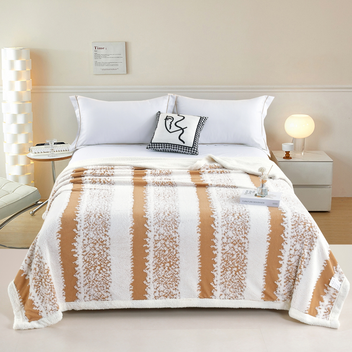 91家纺网 家纺一手货源 找家纺 巴木赫 2025新款渐变色阳离子双层羊羔绒毯子毛毯 渐变驼色