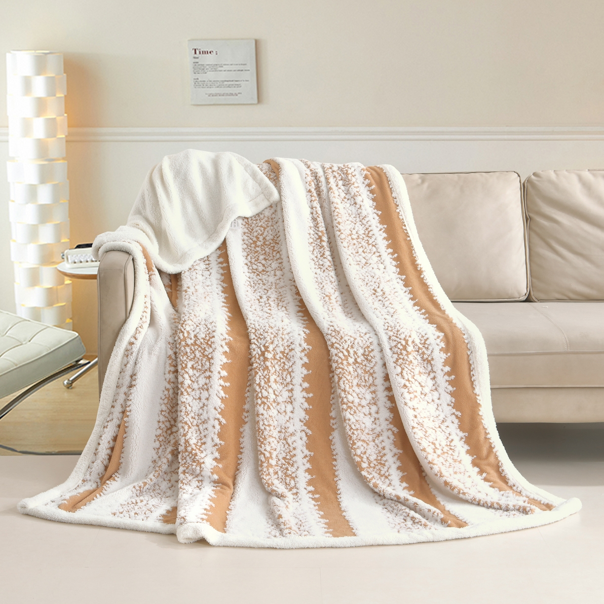 巴木赫 2025新款渐变色阳离子双层羊羔绒毯子毛毯 渐变驼色