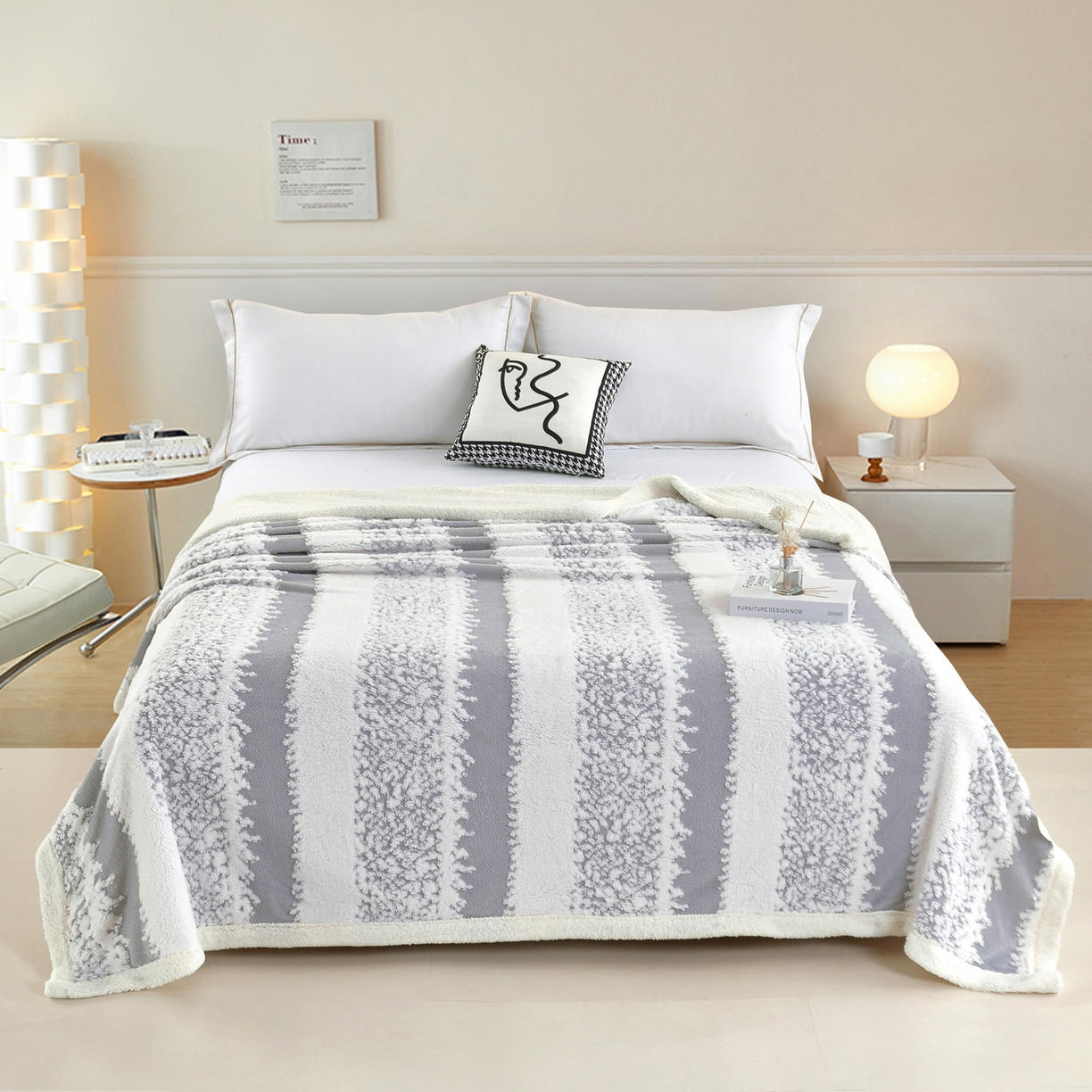 91家纺网 家纺一手货源 找家纺 巴木赫 2025新款渐变色阳离子双层羊羔绒毯子毛毯 渐变银灰