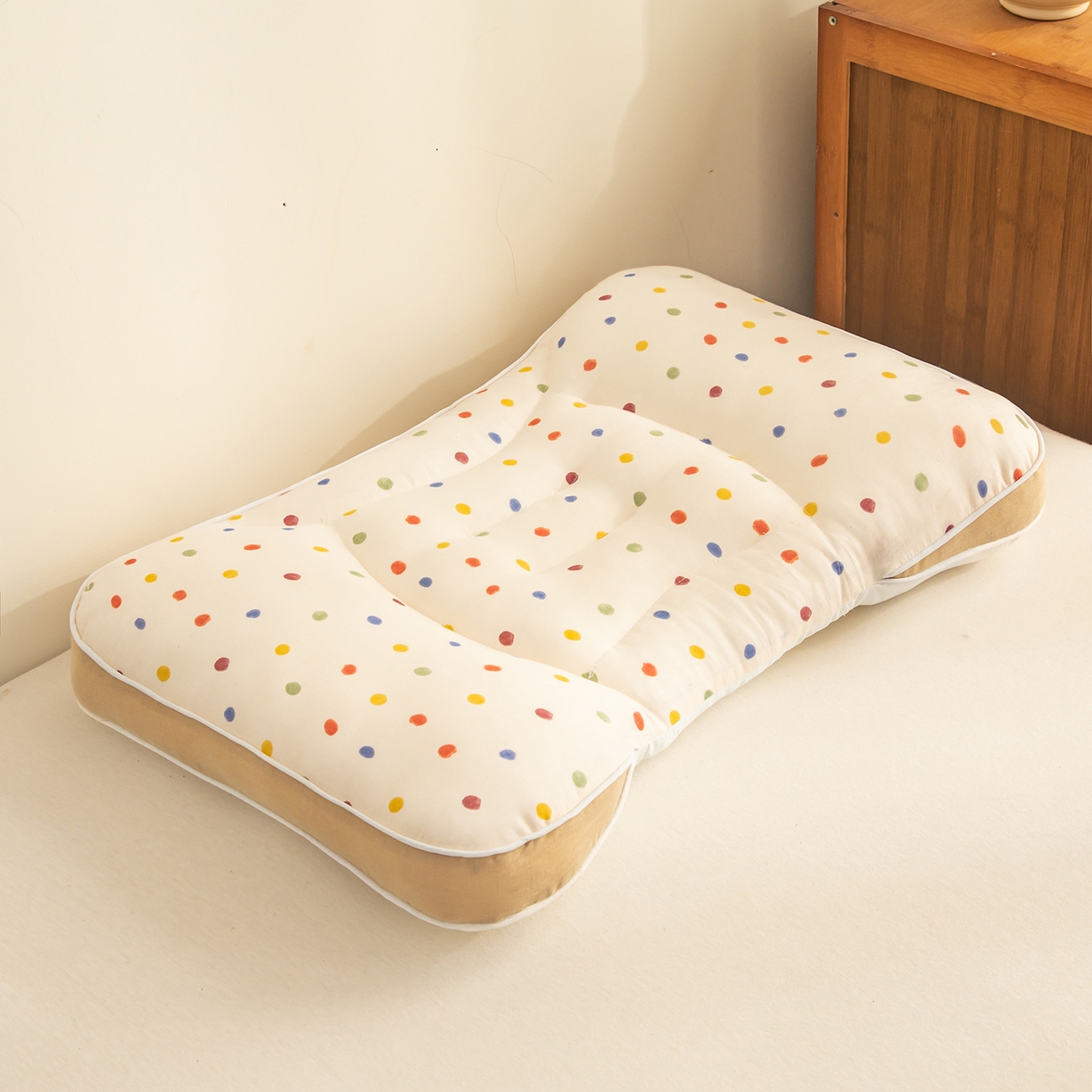 91家纺网 家纺一手货源 找家纺 贵夫人 2025新款卡通纯棉分区护脊枕枕头枕芯 彩虹糖豆30*50一只