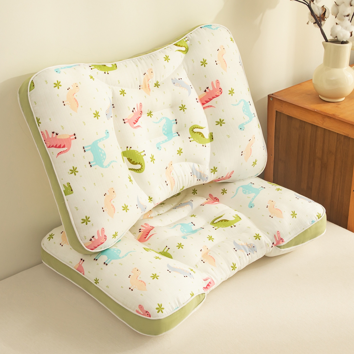 91家纺网 家纺一手货源 找家纺 贵夫人 2025新款卡通纯棉分区护脊枕枕头枕芯 恐龙乐园30*50-一只